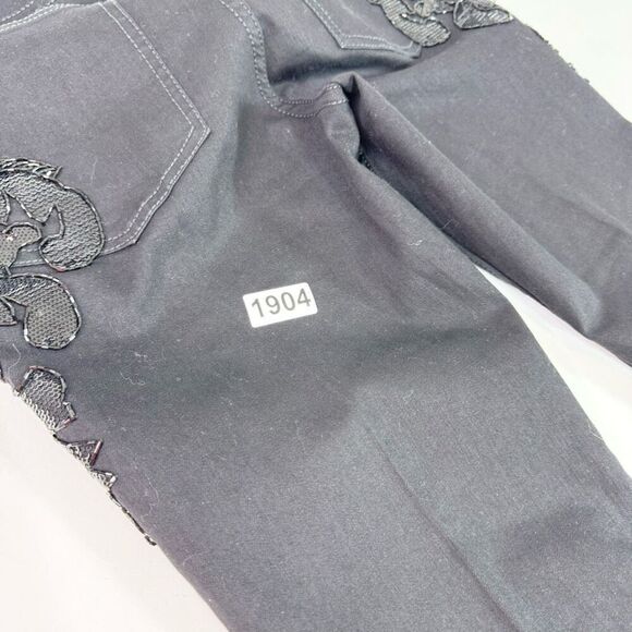 Cache Jeans Womens 8 Black Boot Cut Flare Beaded Sequins Embellished Dark Denim - Picture 10 of 10